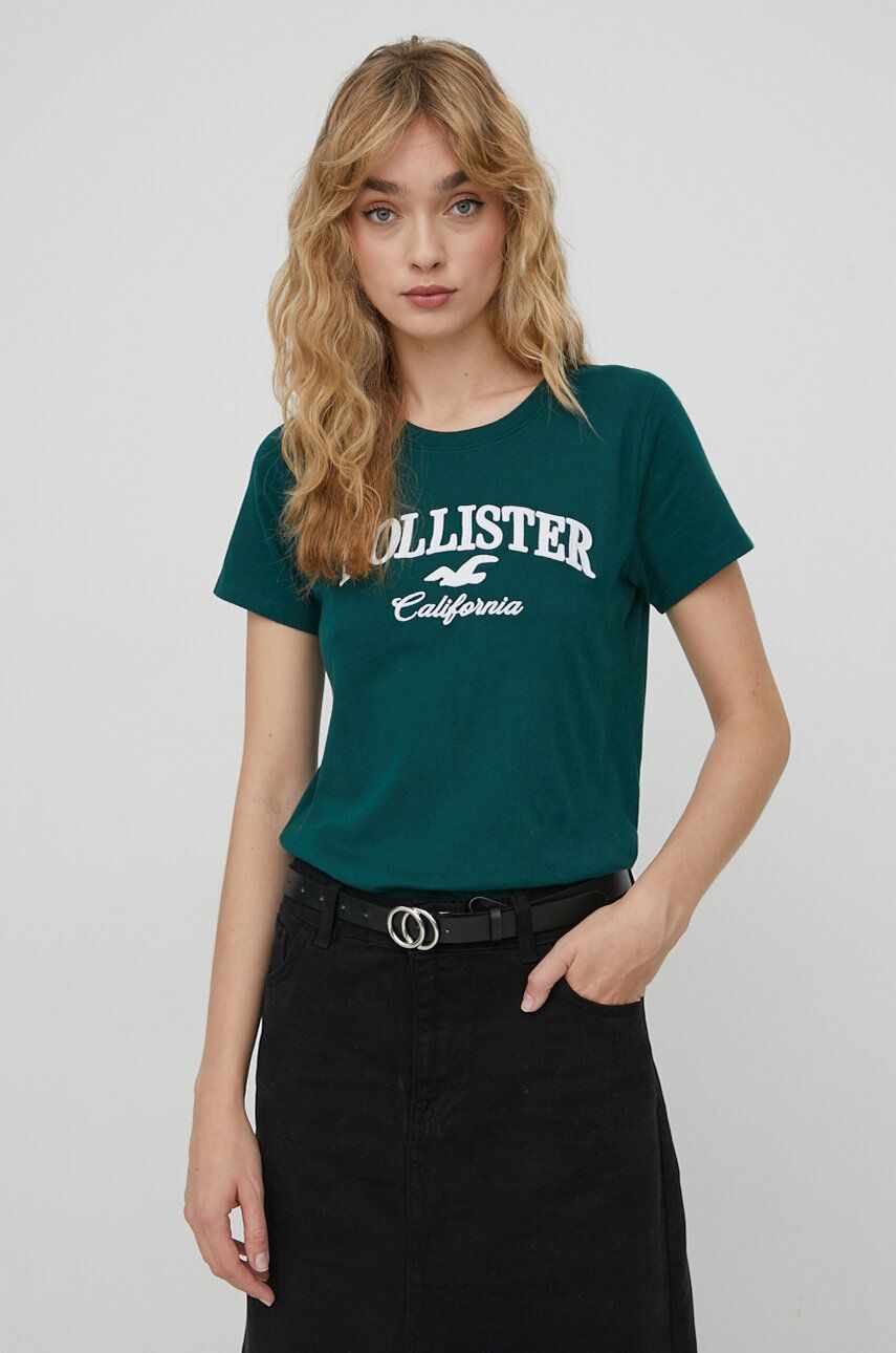 Hollister Co. tricou din bumbac femei, culoarea verde