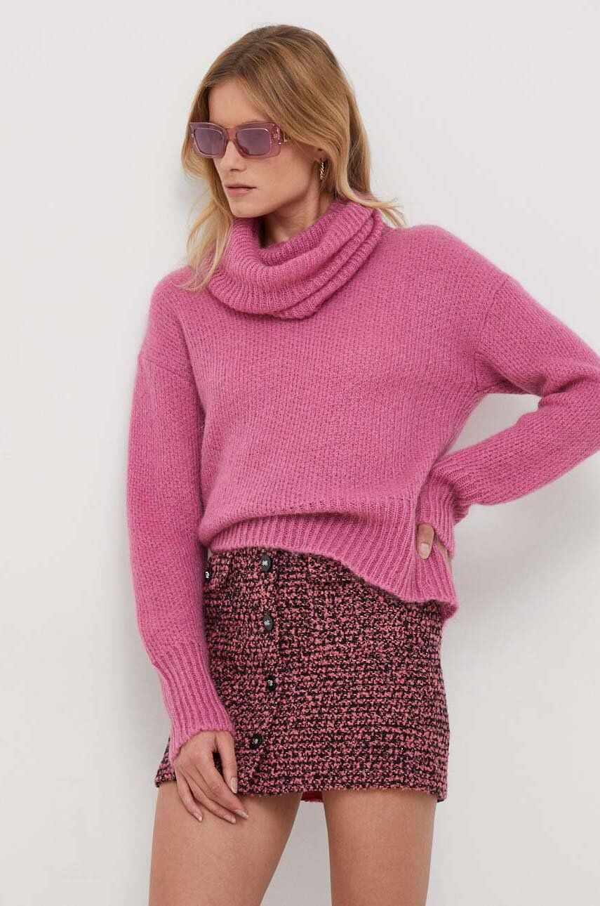 Sisley pulover din amestec de lana femei, culoarea roz, light, cu guler