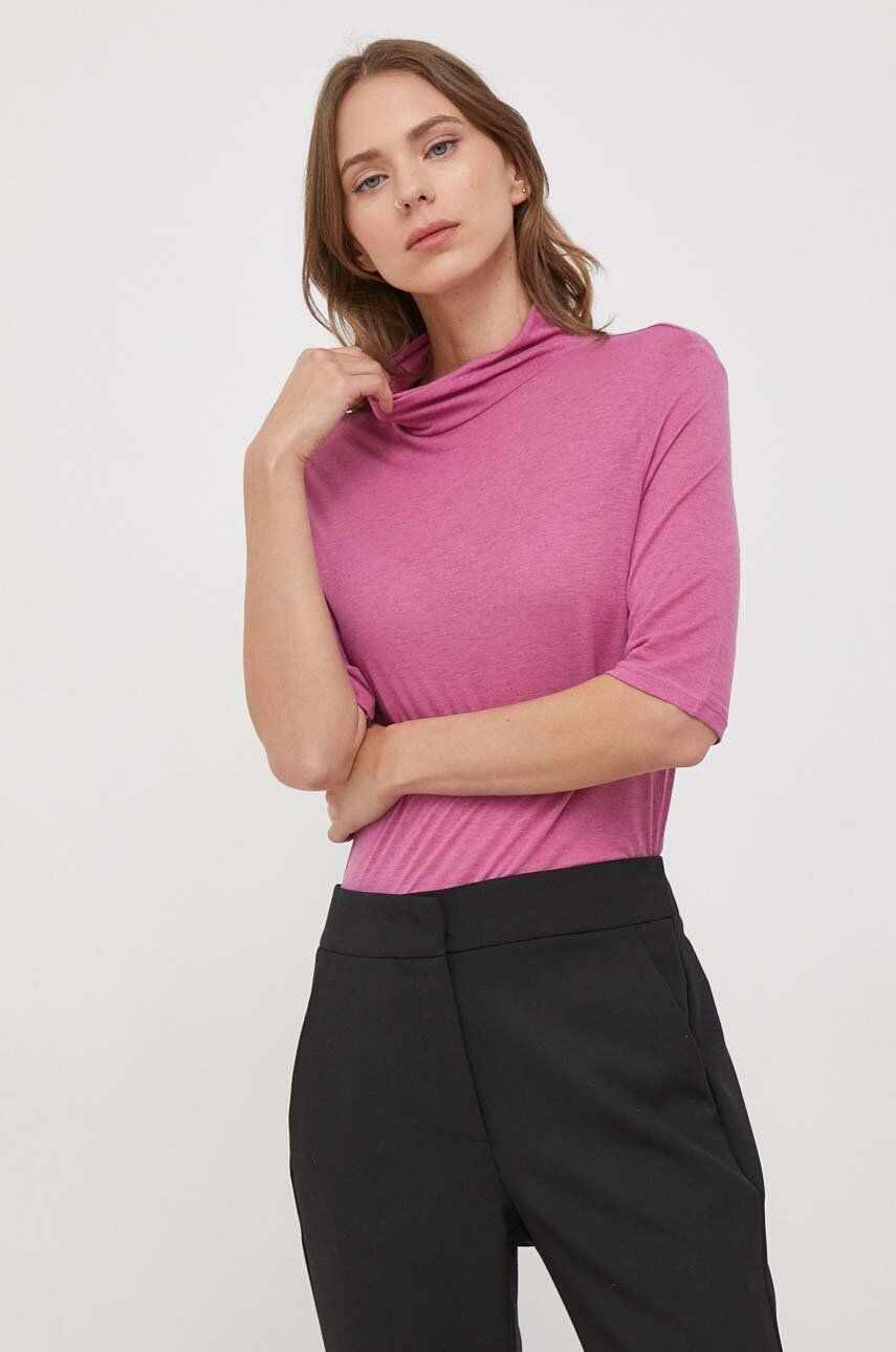 Sisley tricou din lana culoarea roz, cu turtleneck