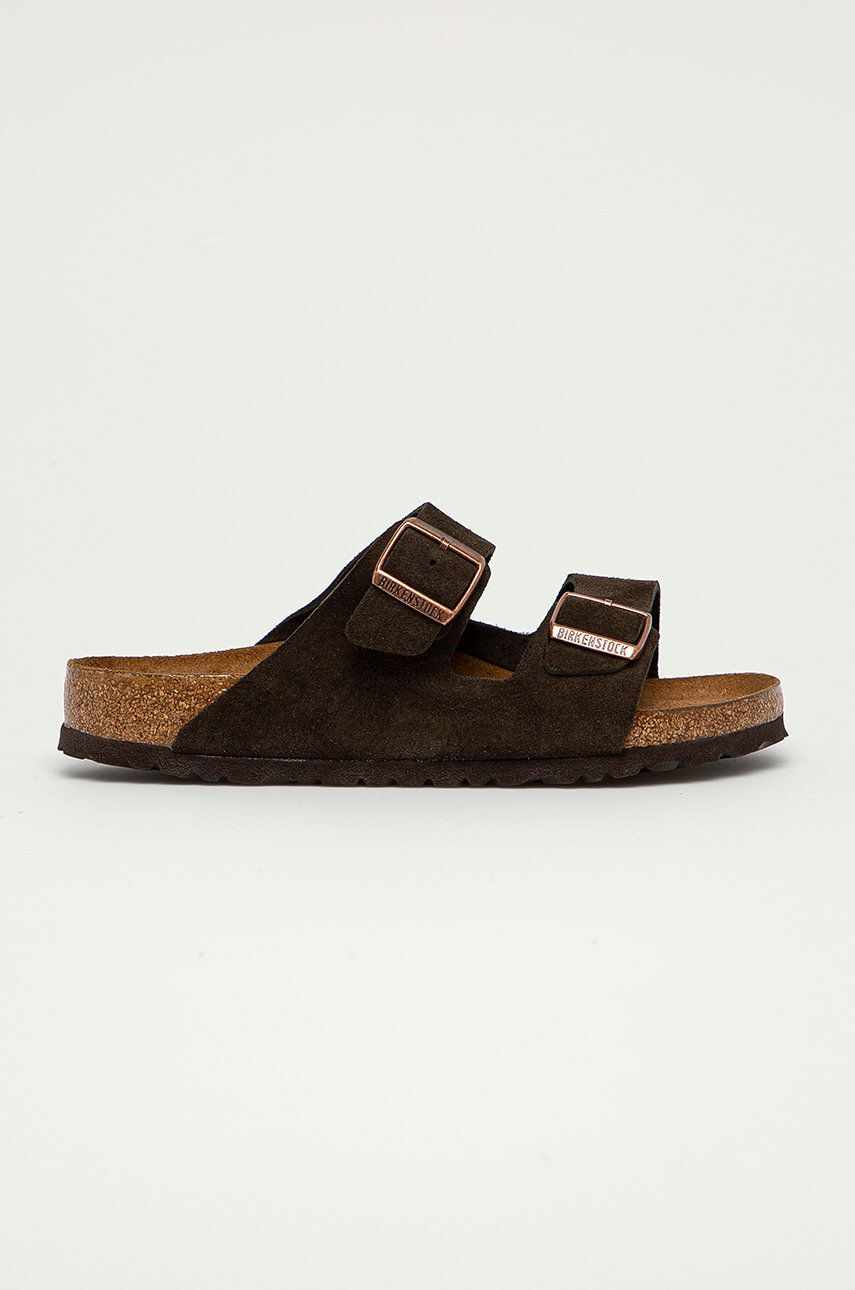 Birkenstock papuci din piele Arizona barbati, culoarea maro