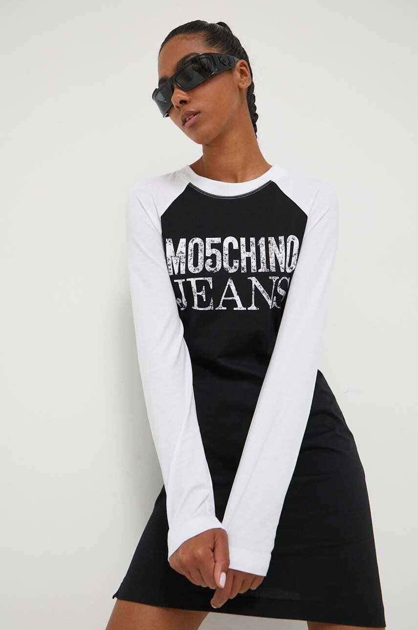 Moschino Jeans rochie din bumbac culoarea alb, mini, drept