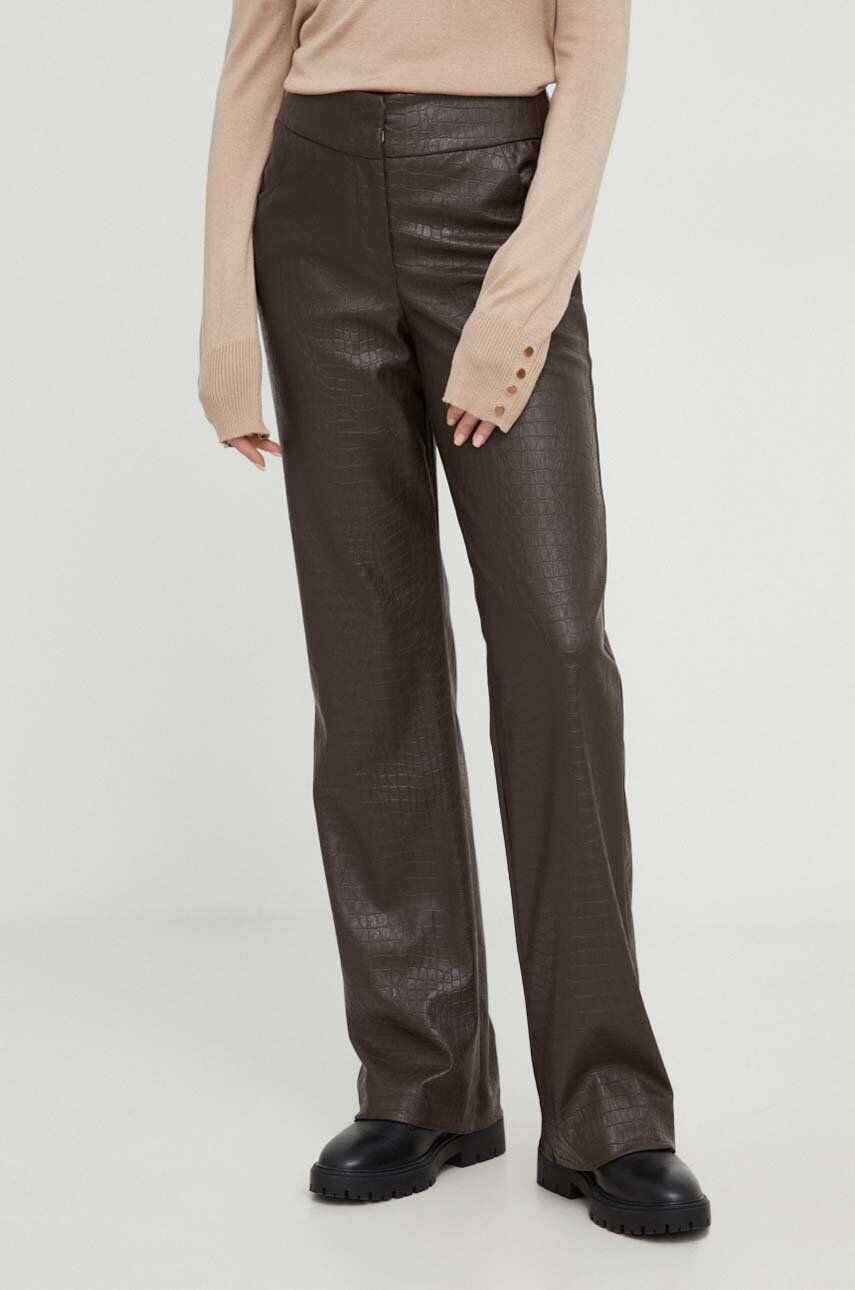 Answear Lab pantaloni femei, culoarea maro, evazati, high waist