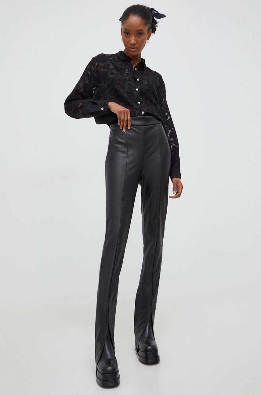 Answear Lab pantaloni femei, culoarea negru, evazati, high waist