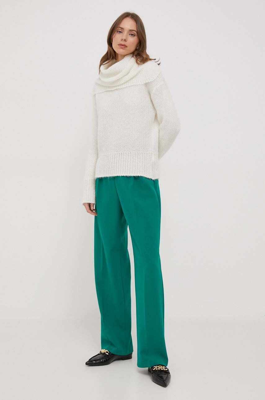 Sisley pulover din amestec de lana femei, culoarea bej, cu guler