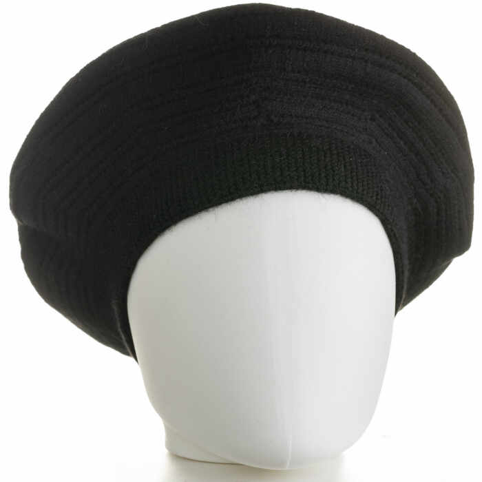 Bereta neagra cu model gen tricotaj cu cercuri concentrice, din lana