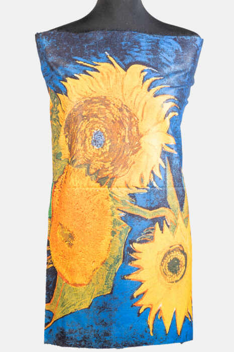 Esarfa cashmere cu doua fete imprimata cu o stilizare dupa Floarea Soarelui de Van Gogh