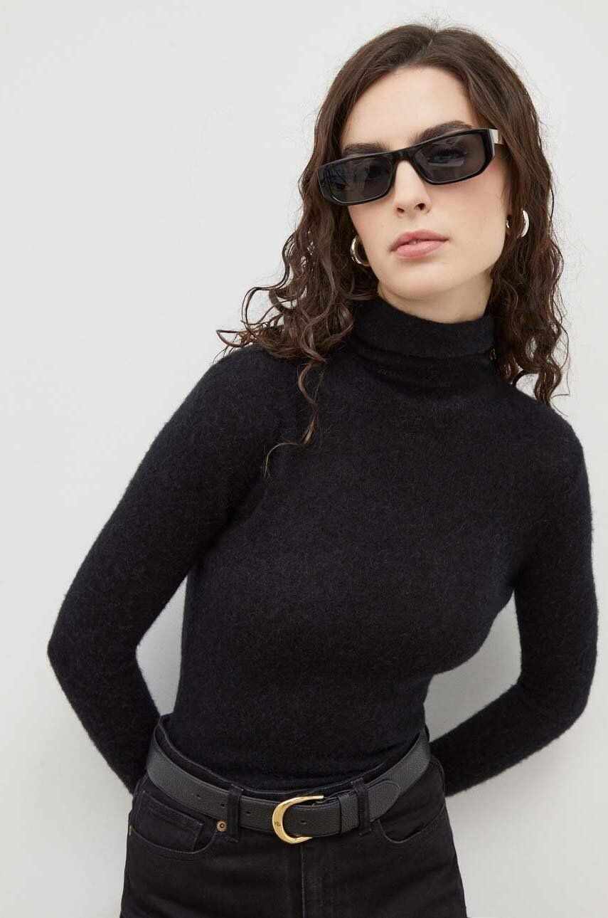 American Vintage pulover de lana femei, culoarea negru, light, cu guler