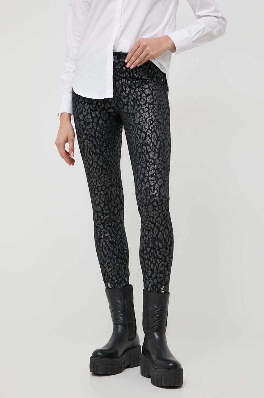 Morgan pantaloni femei, culoarea negru, mulata, medium waist