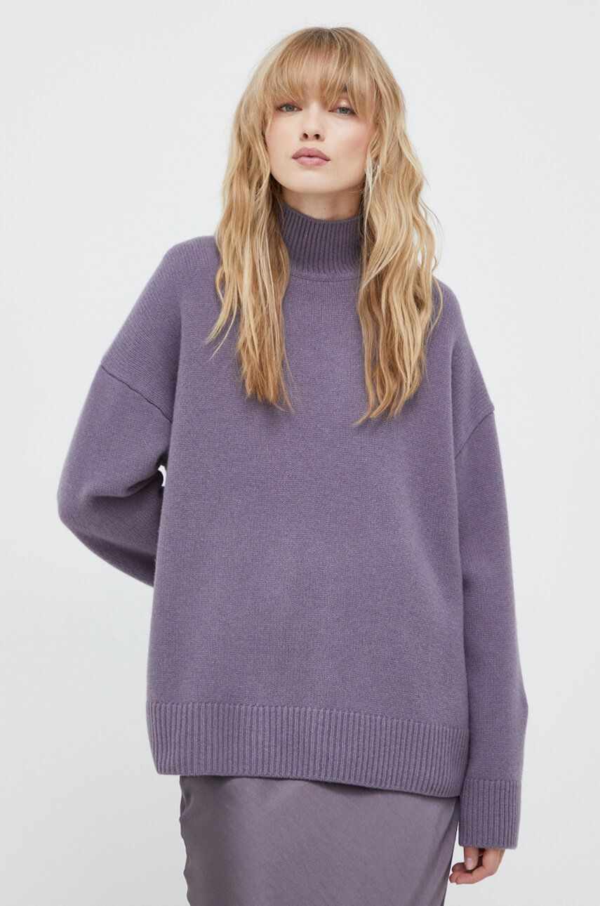 Samsoe Samsoe pulover de lana femei, culoarea violet, călduros, cu turtleneck
