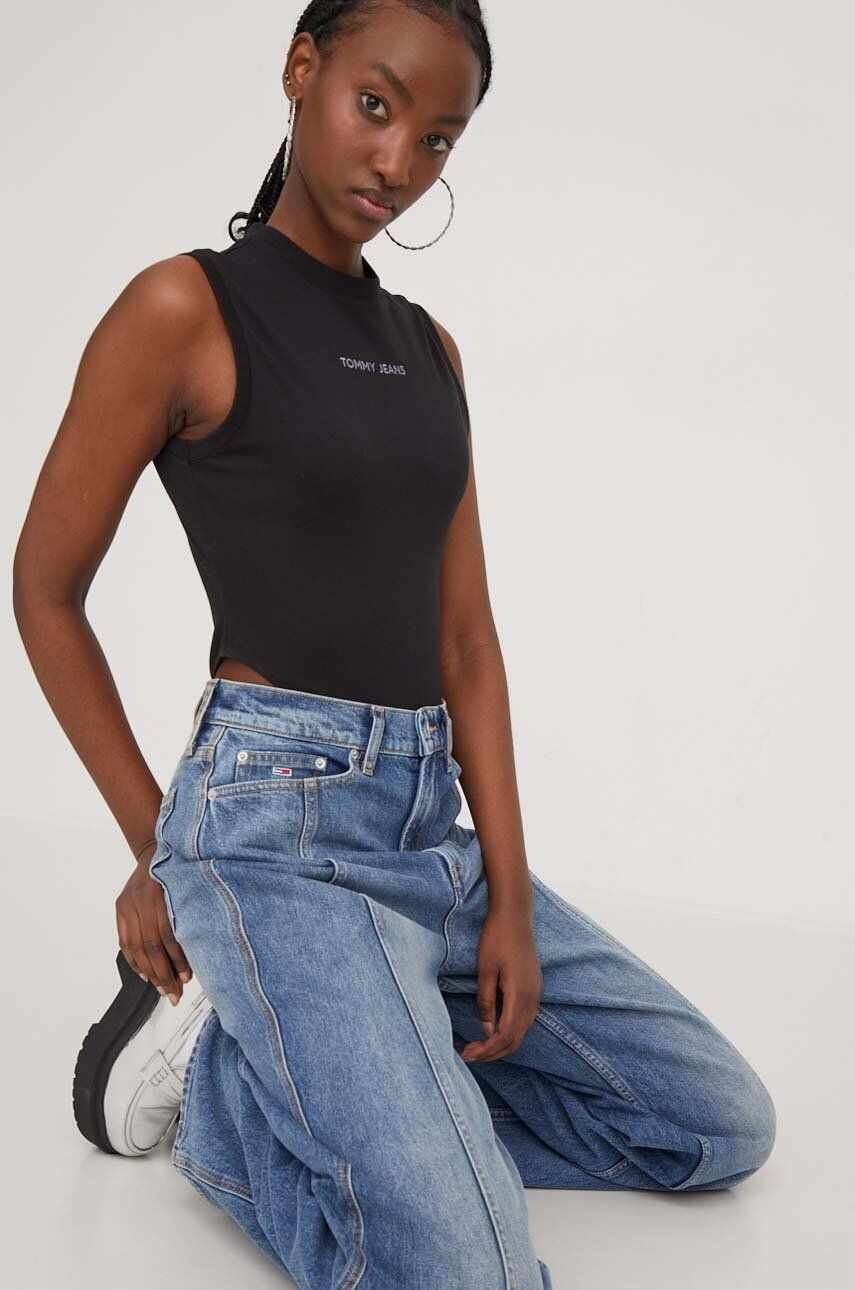 Tommy Jeans body femei, culoarea negru
