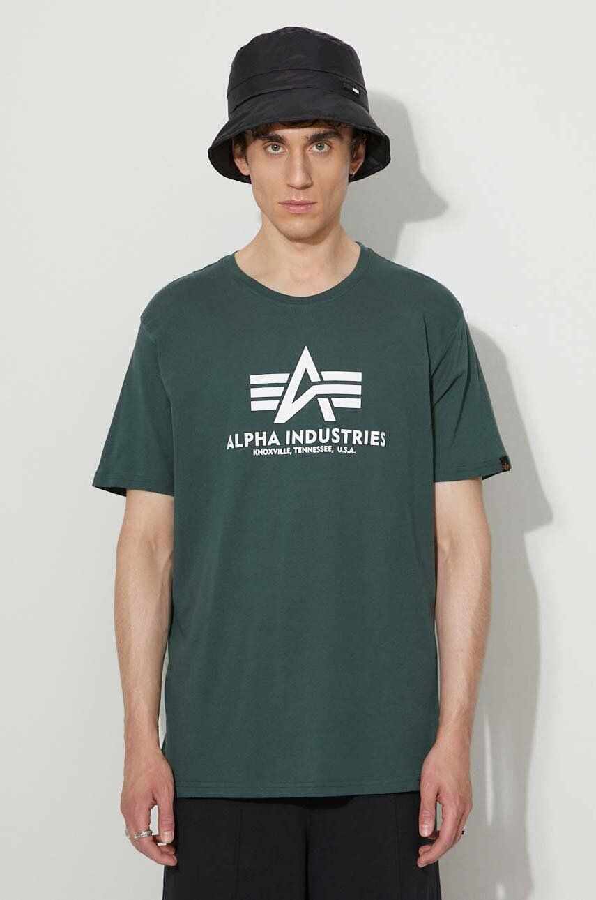 Alpha Industries tricou din bumbac Basic T-Shirt culoarea verde, cu imprimeu 100501.610-green