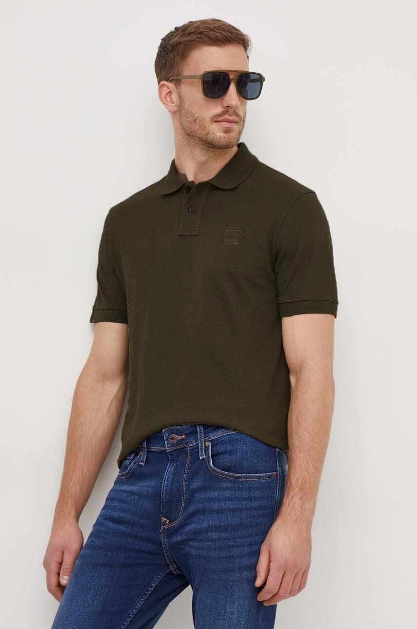 Boss Orange tricou polo barbati, culoarea verde, neted