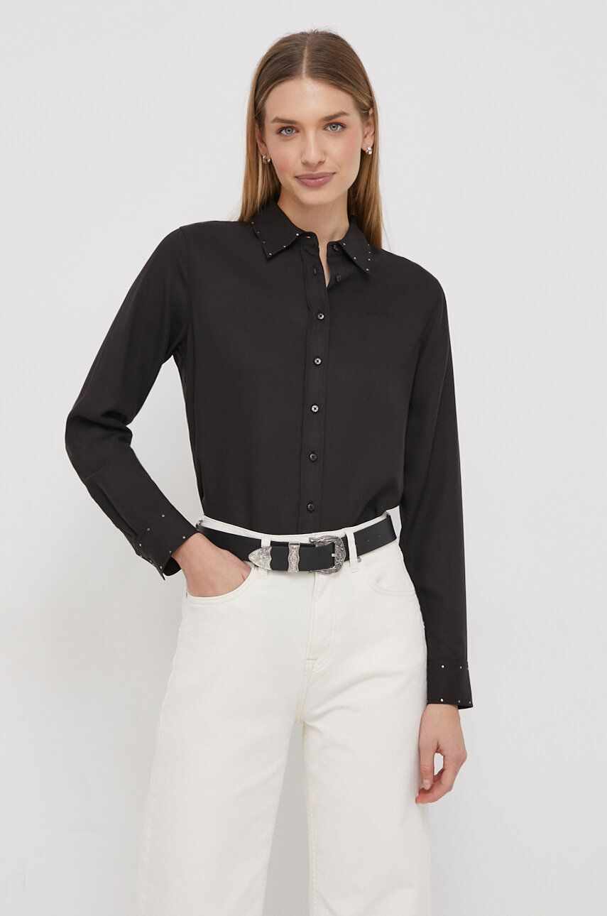 Pepe Jeans camasa ANETTE femei, culoarea negru, cu guler clasic, regular