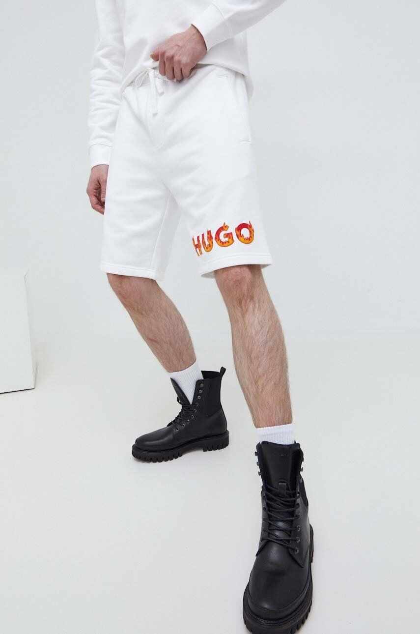HUGO pantaloni scurti din bumbac culoarea alb