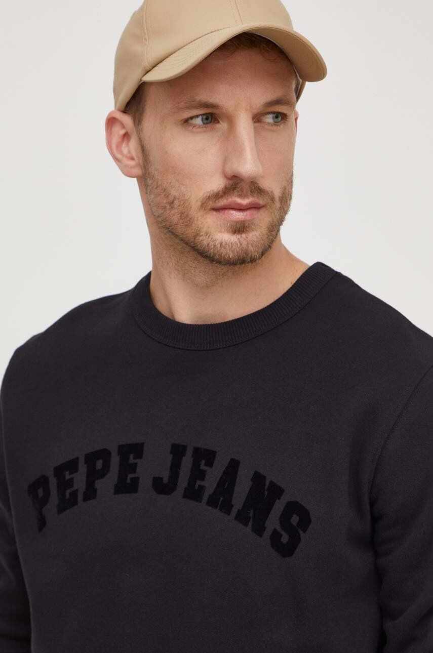 Pepe Jeans hanorac de bumbac Randall barbati, culoarea negru, cu imprimeu