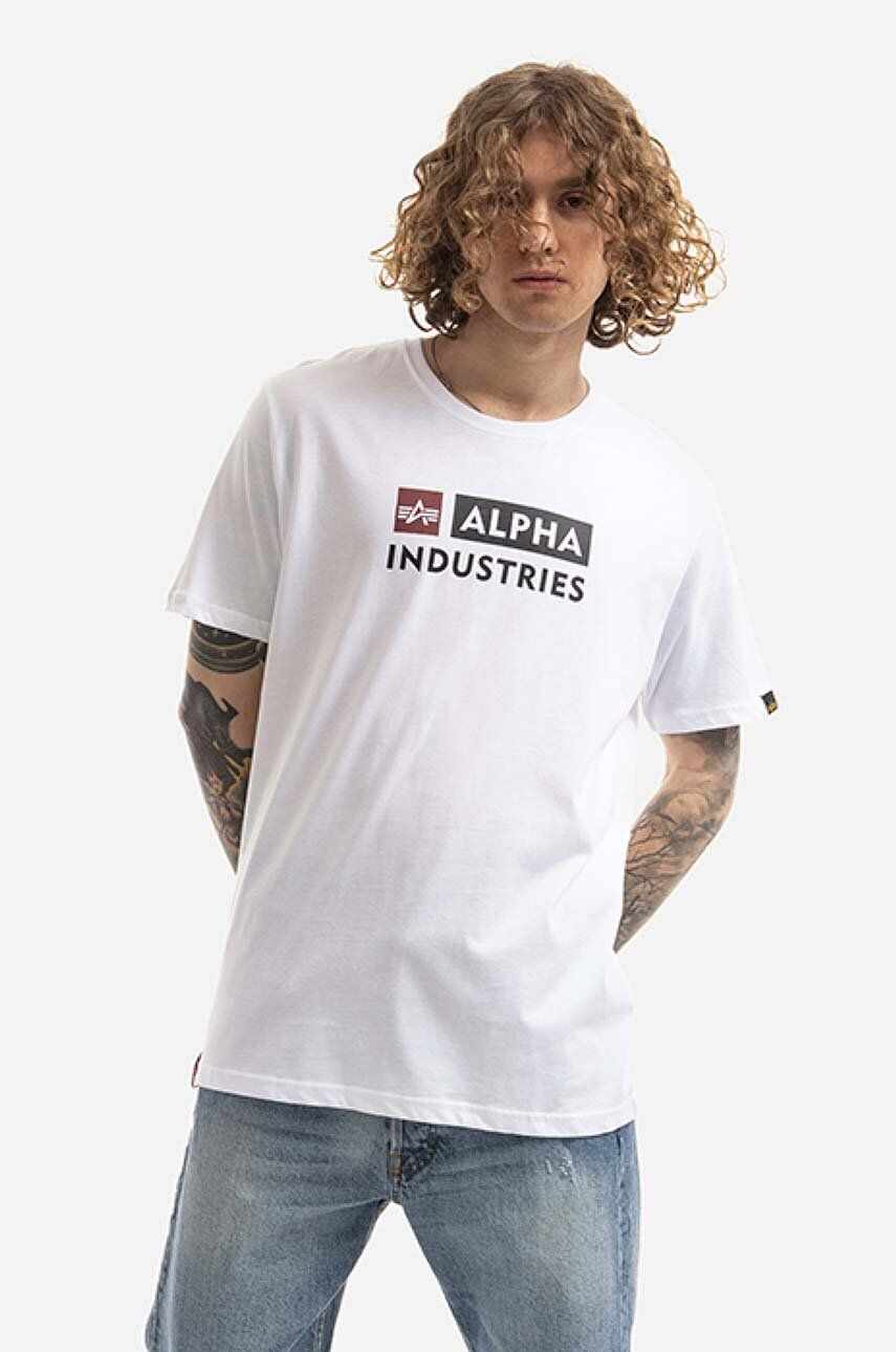 Alpha Industries tricou din bumbac Alpha Block-Logo Tee culoarea alb, cu imprimeu 118507.09-white
