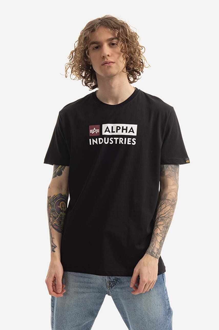 Alpha Industries tricou din bumbac Alpha Block-Logo Tee culoarea negru, cu imprimeu 118507.03-black