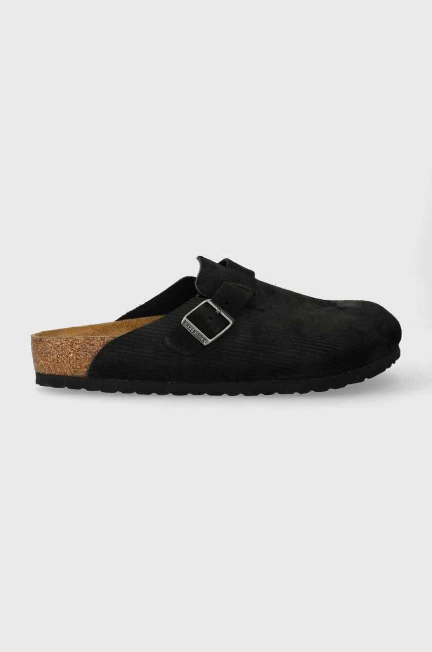 Birkenstock papuci din piele barbati, culoarea negru