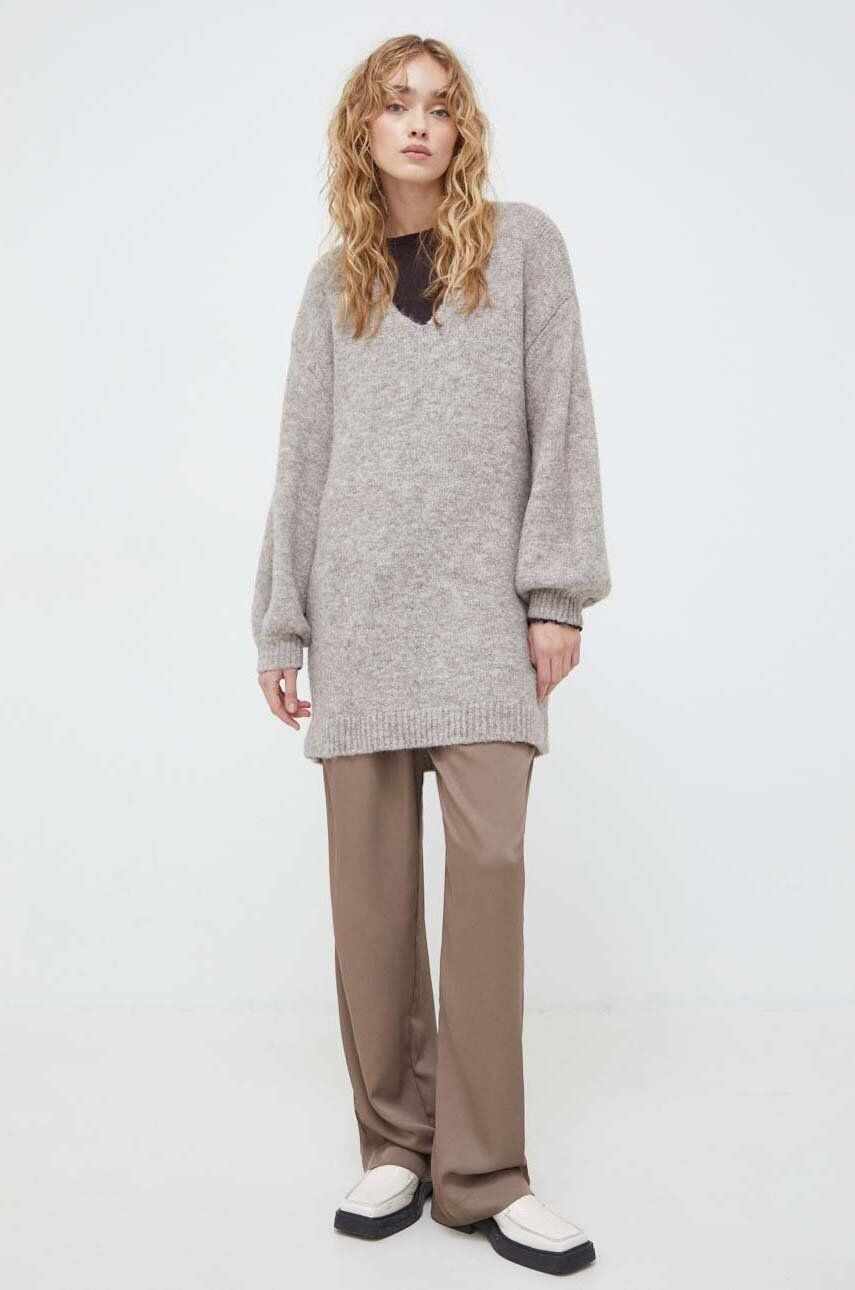 Bruuns Bazaar pulover din amestec de lana femei, culoarea bej, călduros