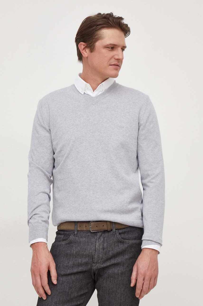 BOSS pulover de bumbac culoarea gri, light