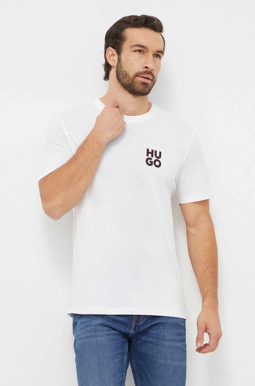 HUGO tricou din bumbac 2-pack culoarea alb, cu imprimeu