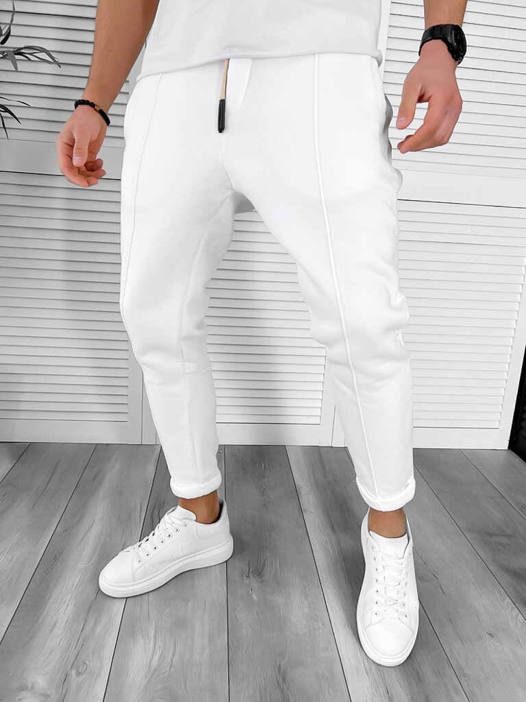 Pantaloni de trening albi conici K192 N4-4