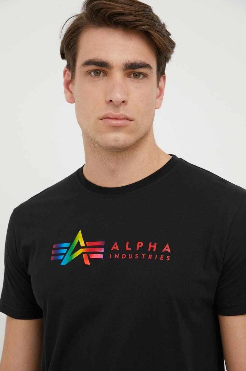 Alpha Industries tricou din bumbac culoarea negru, cu imprimeu