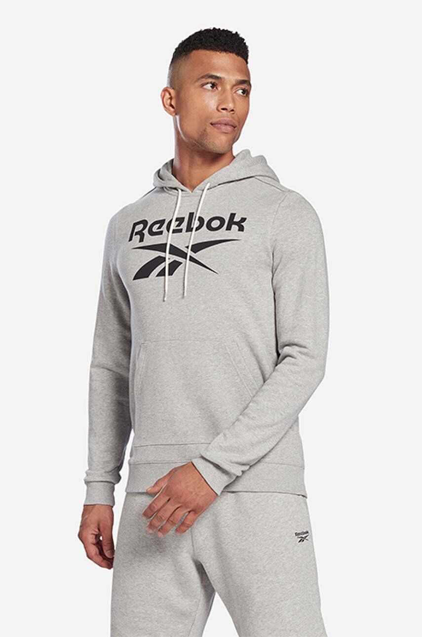 Reebok bluză trening Identity Big Logo Hoodie culoarea gri, cu glugă, cu imprimeu H54477-grey