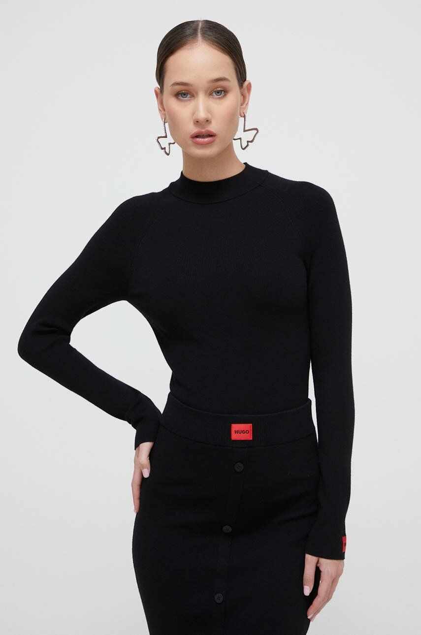 HUGO pulover femei, culoarea negru, light