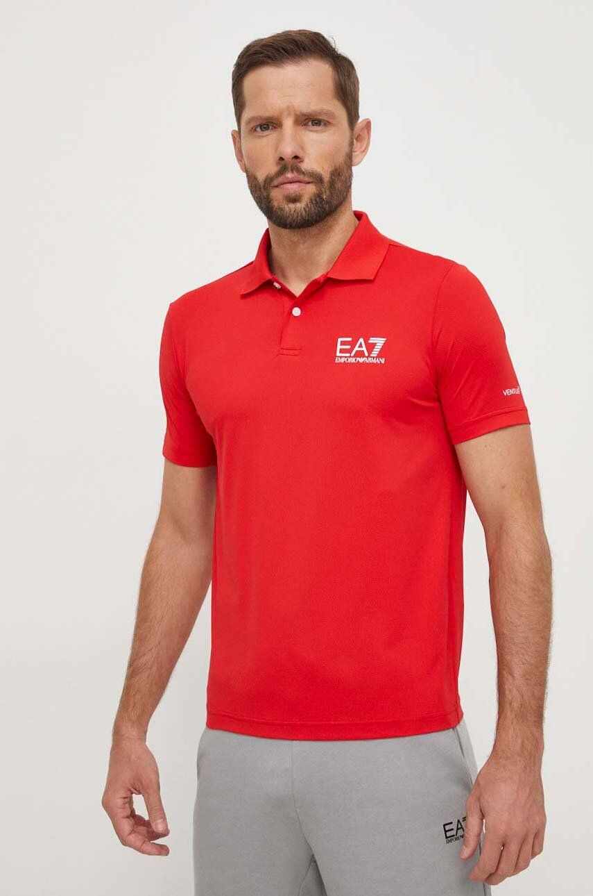 EA7 Emporio Armani tricou polo barbati, culoarea rosu, cu imprimeu