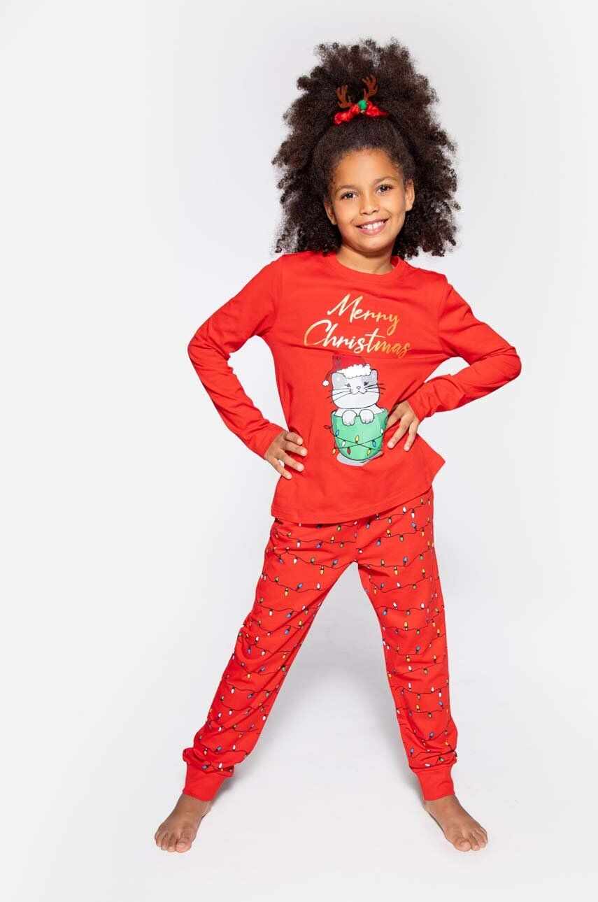 Coccodrillo pijamale de bumbac pentru copii culoarea rosu, modelator