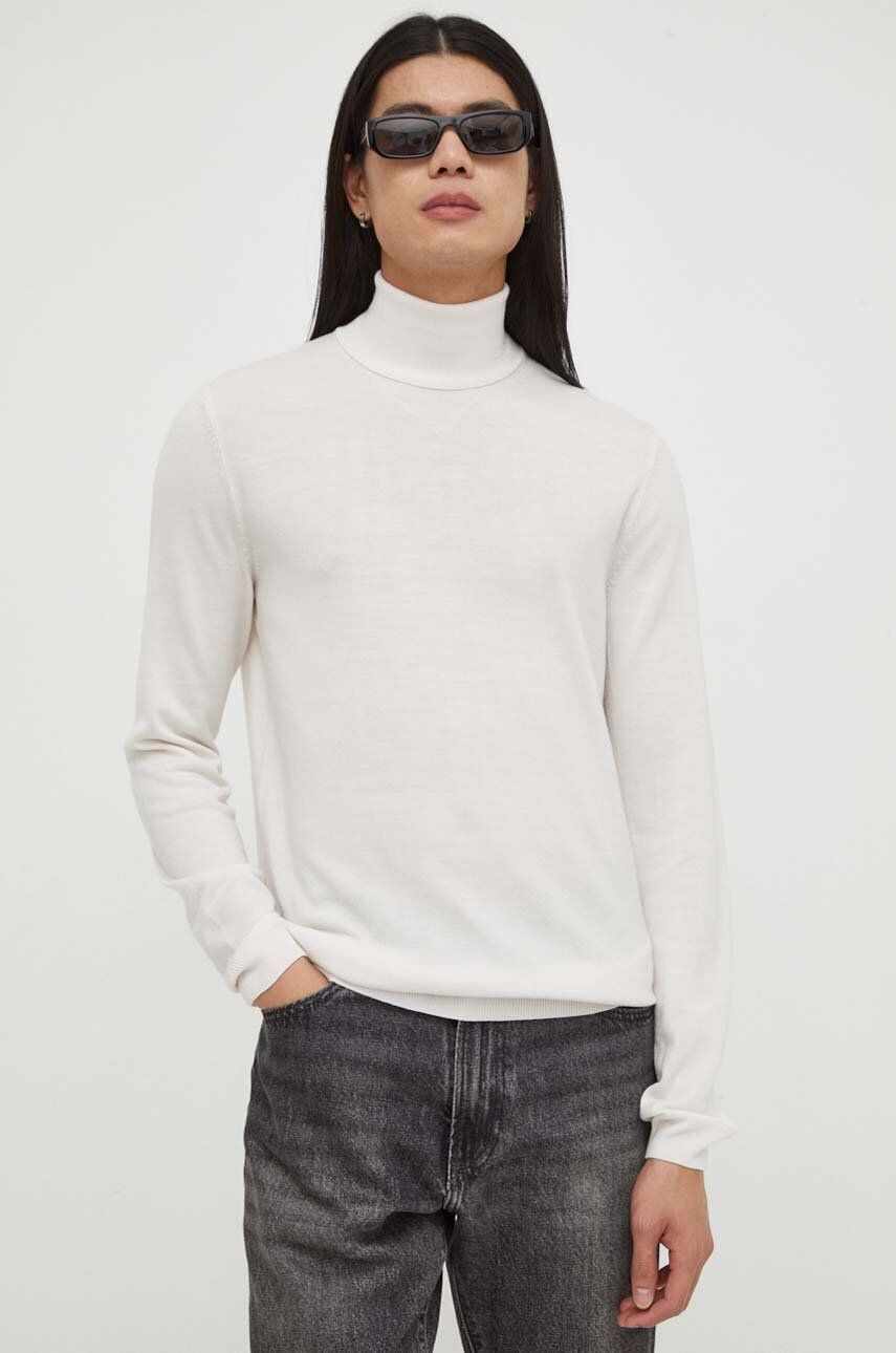 HUGO pulover de lana barbati, culoarea alb, light, cu guler