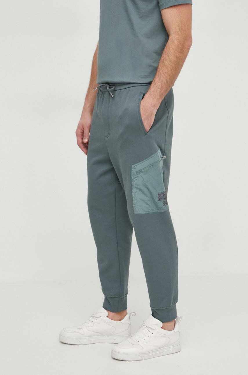 Armani Exchange pantaloni de trening din bumbac culoarea verde, neted