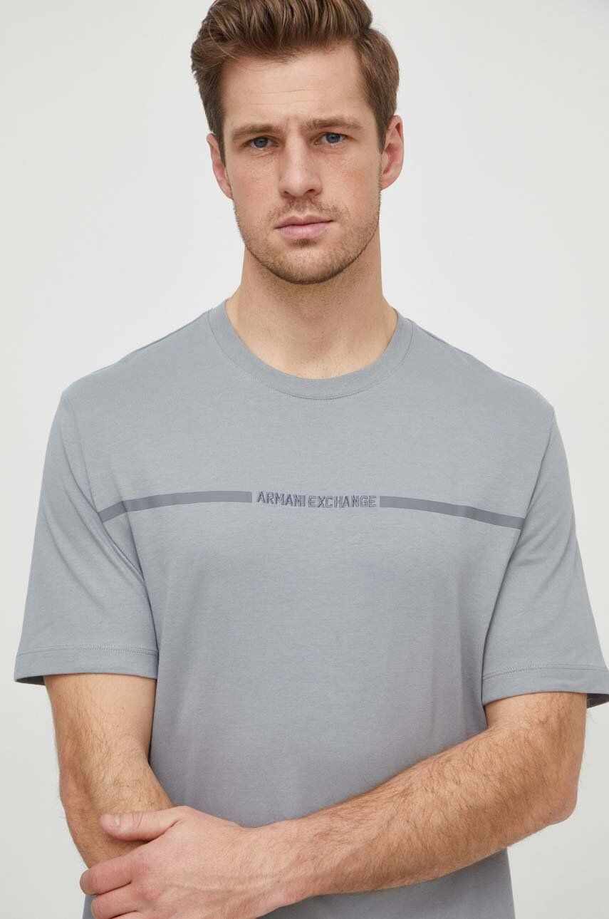 Armani Exchange tricou din bumbac barbati, culoarea gri, cu imprimeu