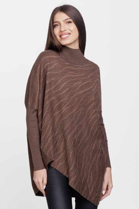 Bluza oversize lalea, asimetrica, din tricotaj maro