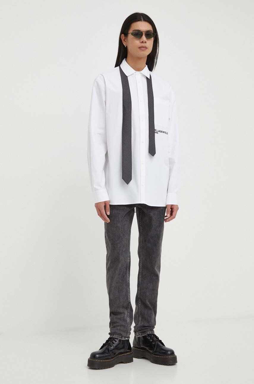 Karl Lagerfeld Jeans camasa din bumbac barbati, culoarea alb, cu guler clasic, regular