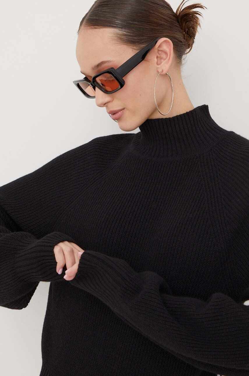 HUGO pulover din amestec de lana femei, culoarea negru, light, cu guler