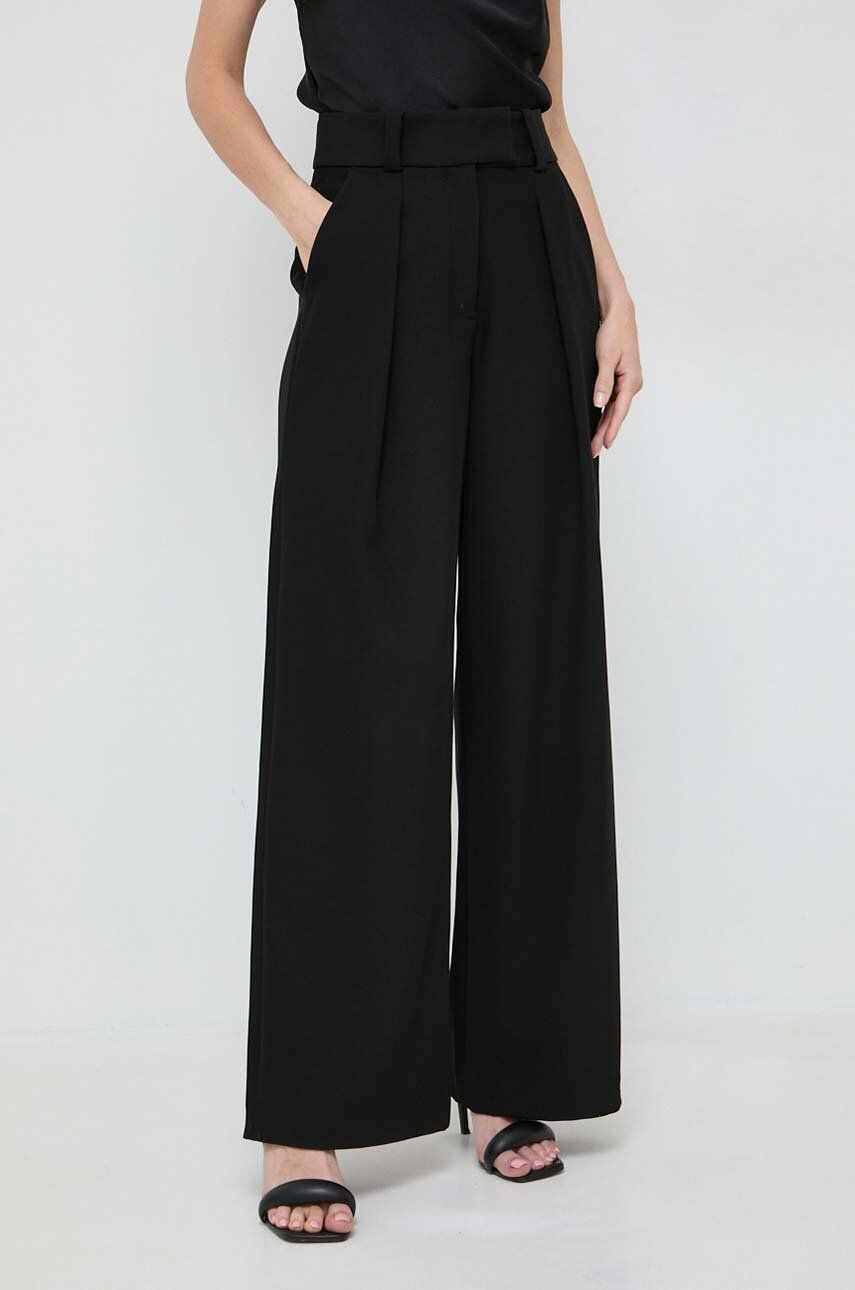 Ivy Oak pantaloni femei, culoarea negru, lat, high waist