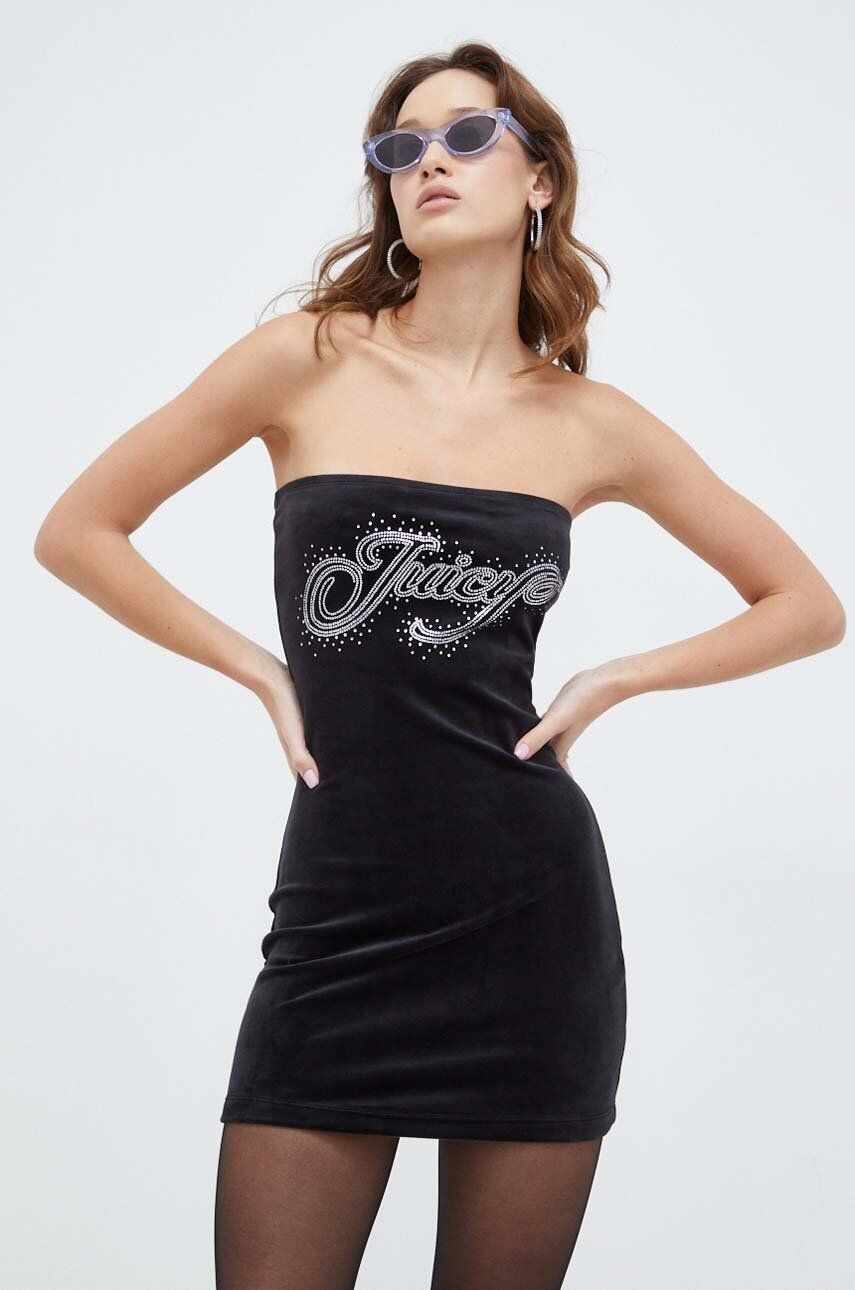 Juicy Couture rochie de catifea culoarea negru, mini, mulata