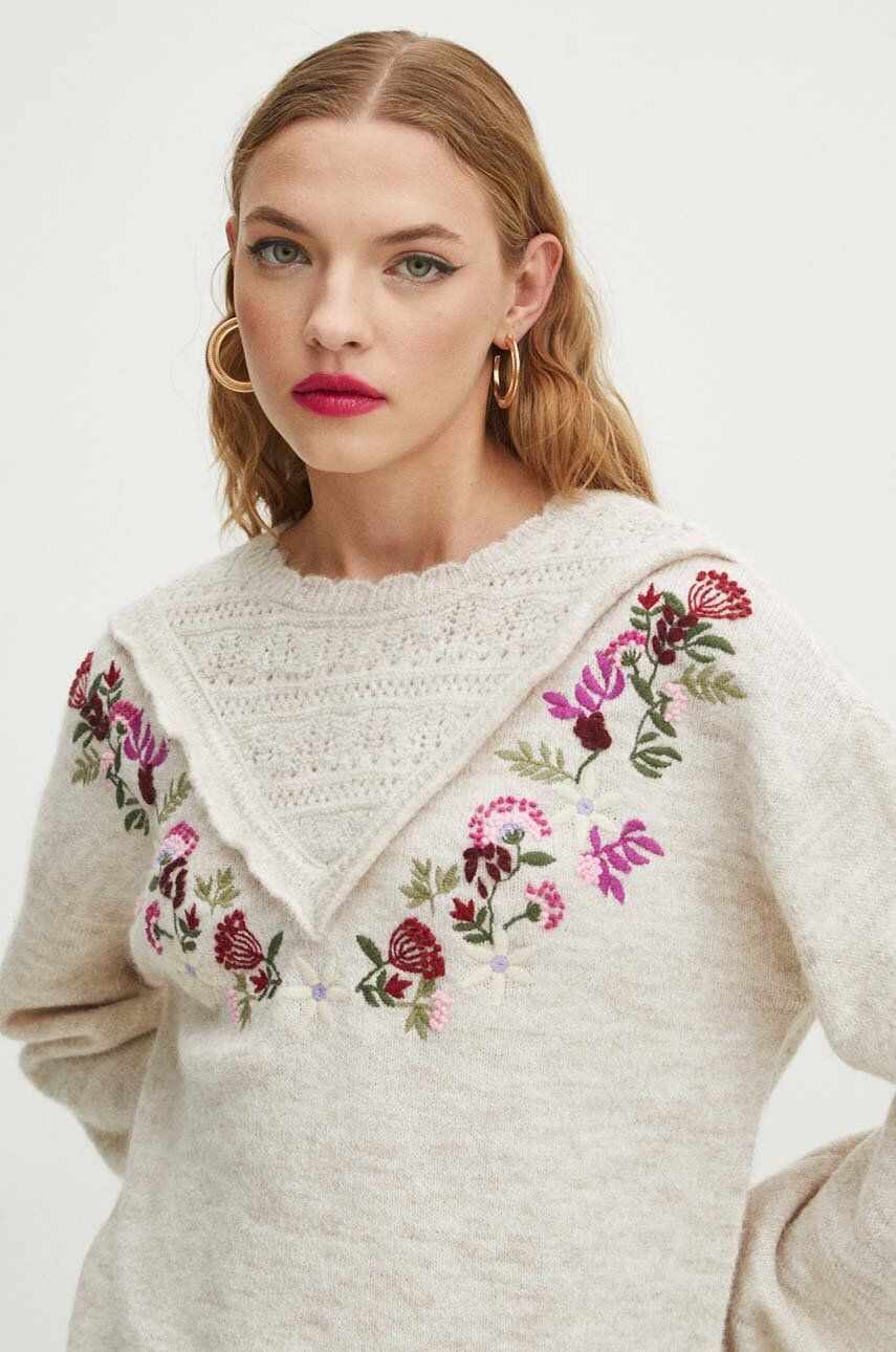 Medicine pulover din amestec de lana femei, culoarea bej