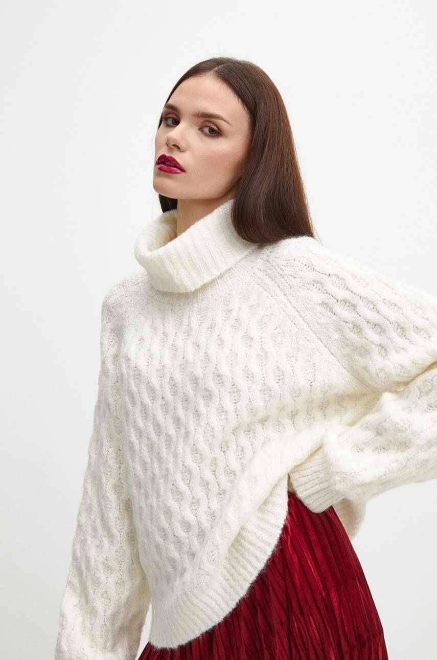 Medicine pulover femei, culoarea bej, călduros, cu guler