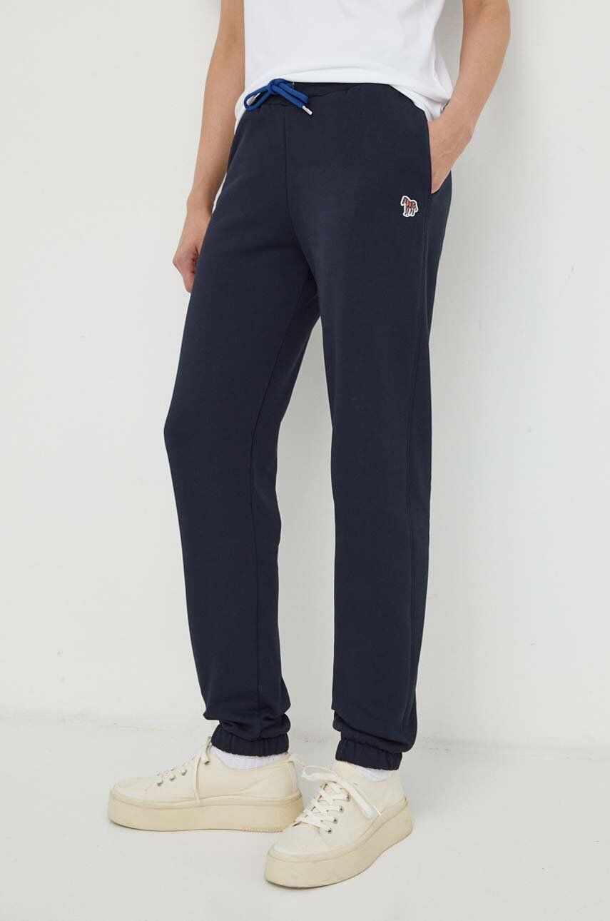 PS Paul Smith pantaloni de trening din bumbac culoarea albastru marin, cu imprimeu