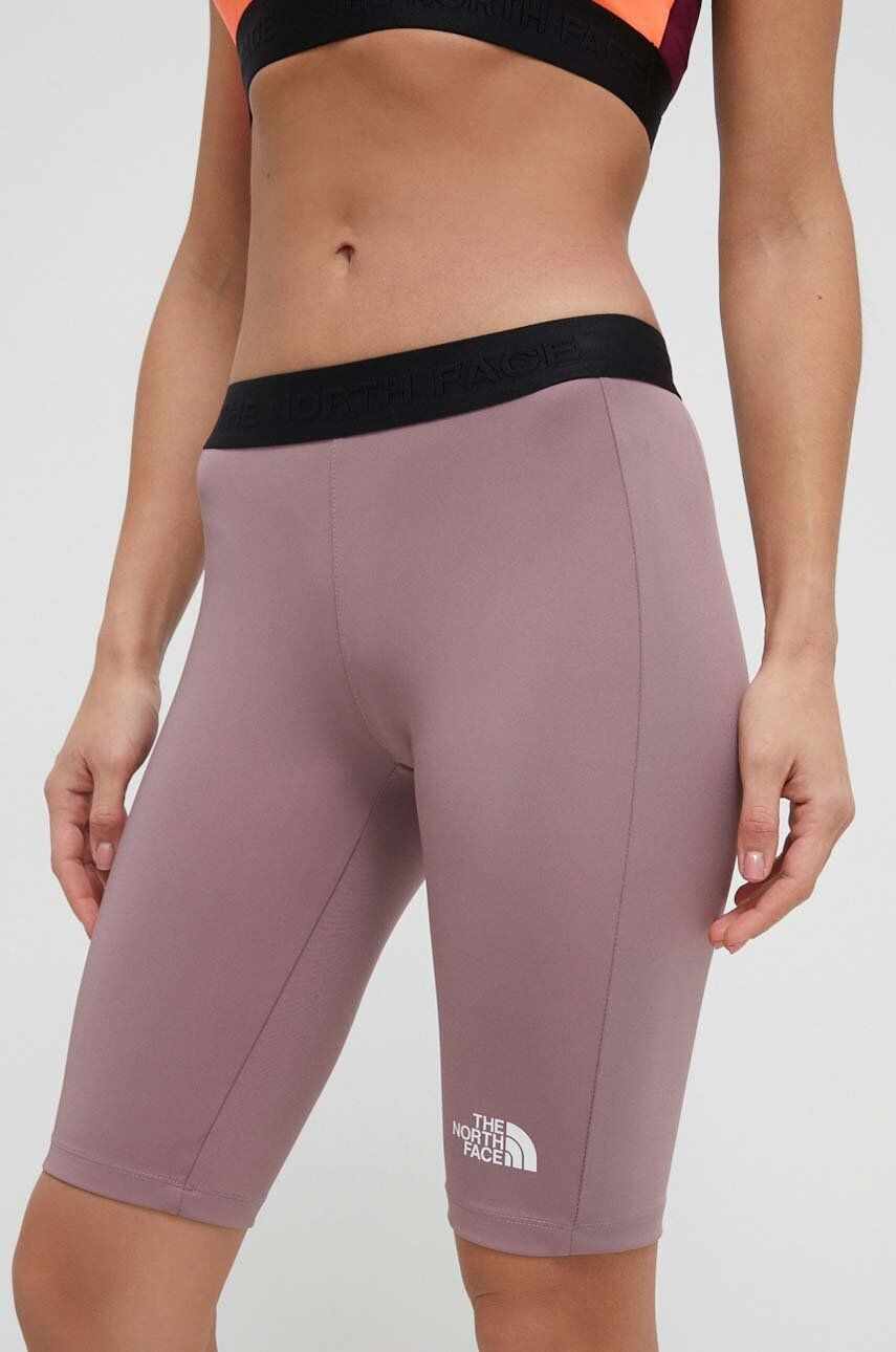 The North Face pantaloni scurți de antrenament culoarea roz, neted, medium waist