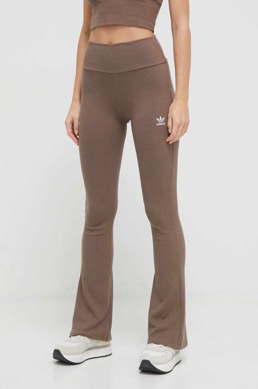 adidas Originals pantaloni femei, culoarea maro, evazati, high waist