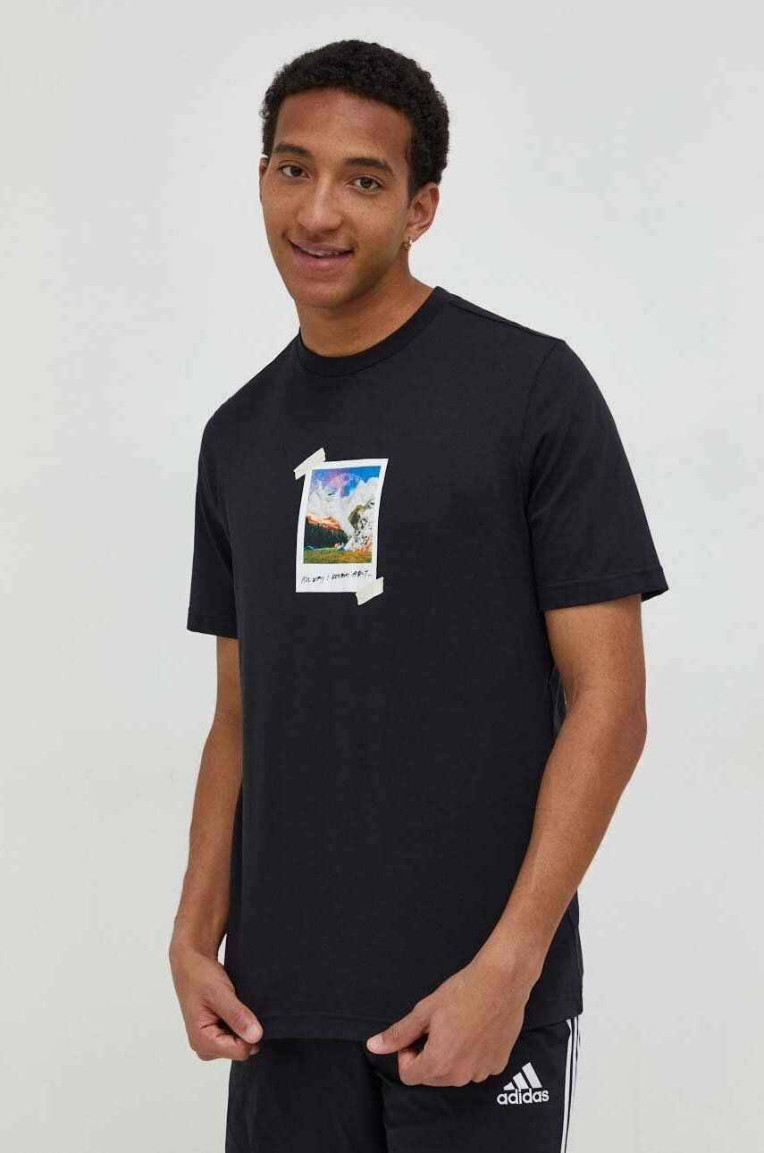 adidas tricou din bumbac barbati, culoarea negru, cu imprimeu
