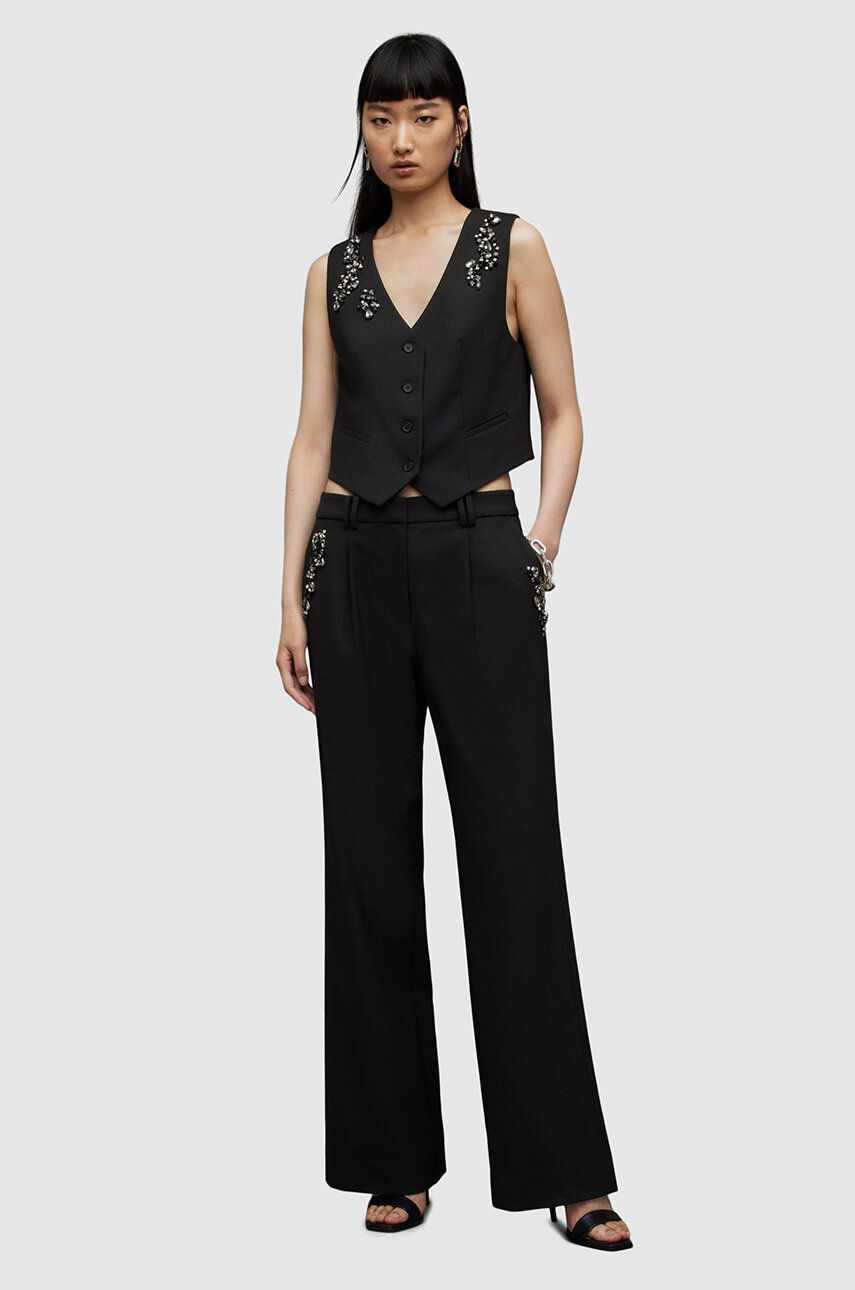 AllSaints pantaloni din lana Atlas culoarea negru, lat, medium waist