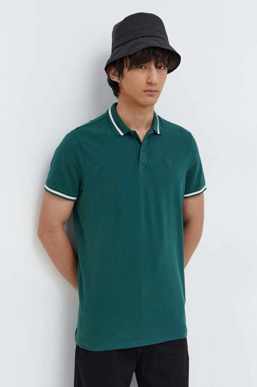 Hollister Co. tricou polo barbati, culoarea verde, neted