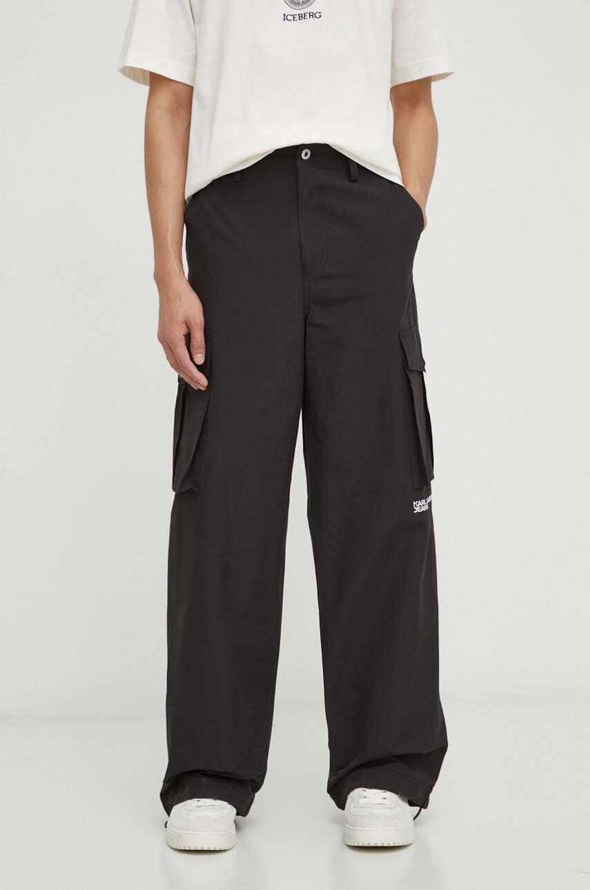Karl Lagerfeld Jeans pantaloni bărbați, culoarea negru, stil cargo
