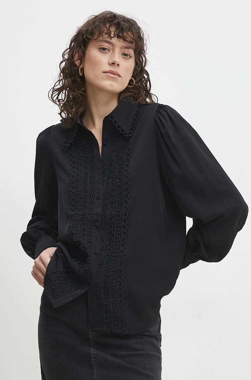Answear Lab cămașă de damă, culoarea negru, regular, cu guler clasic