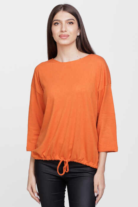 Bluza din jerseu de vascoza cu snur la baza, portocalie